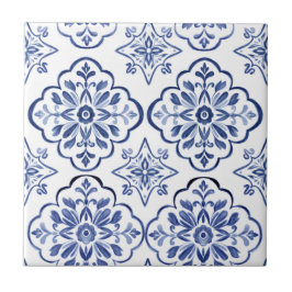 Blå Portugisisk Medelhavs Azulejo Dekorativ  Kakelplatta