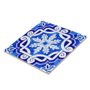 Blå portugisiska Azulejo Ceramic Tile. Kakelplatta
