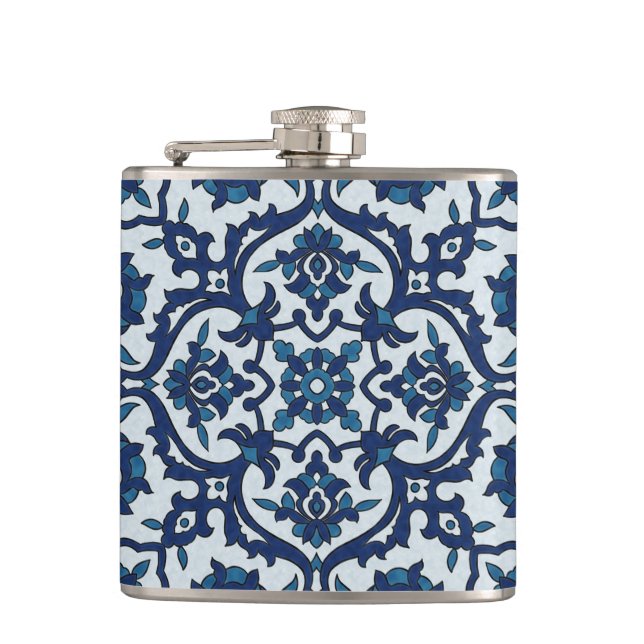 Blå portugisiska Azulejos Blommigt Tile Mönster Fickplunta (Framsidan)