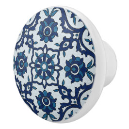 Blå portugisiska Azulejos Blommigt Tile Mönster Knopp