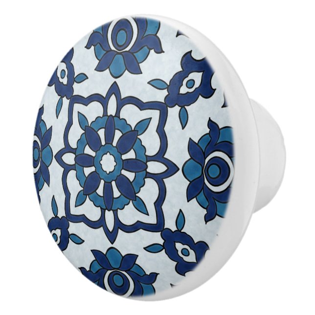 Blå portugisiska Azulejos Blommigt Tile Mönster Knopp (Höger)