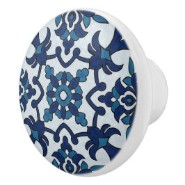 Blå portugisiska Azulejos Blommigt Tile Mönster Knopp