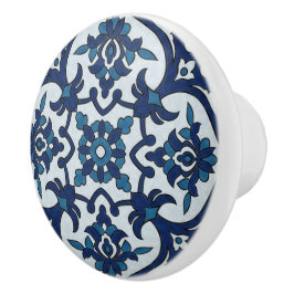 Blå portugisiska Azulejos Blommigt Tile Mönster Knopp