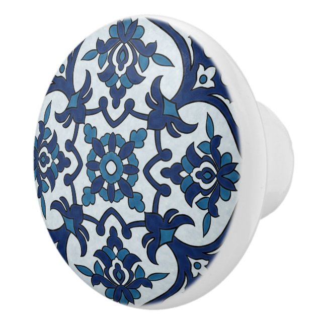 Blå portugisiska Azulejos Blommigt Tile Mönster Knopp (Höger)