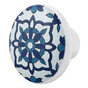 Blå portugisiska Azulejos Blommigt Tile Mönster  Knopp