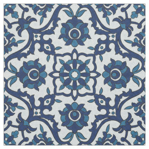 Blå portugisiska Azulejos Blommigt Tile Mönster Tyg