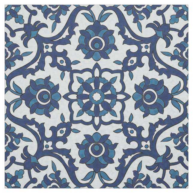 Blå portugisiska Azulejos Blommigt Tile Mönster Tyg (Provkarta)