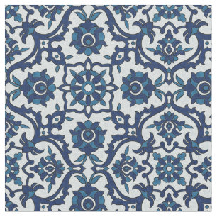Blå portugisiska Azulejos-Blommigten Tile Mönste Tyg