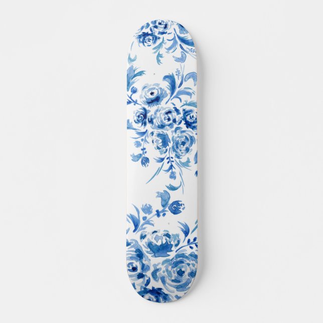 Blå portugisiska Blommönstret Mini Skateboard Bräda 18,5 Cm (Framsida)