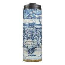 Blå portugisiska brickor med två änglar