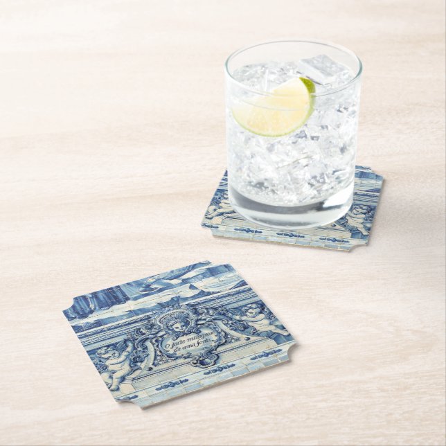 Blå portugisiska brickor med två änglar underlägg papper (Insitu)