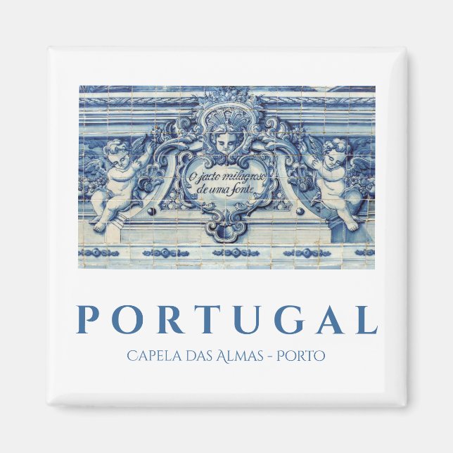 Blå portugisiska plattor med Änglar Magnet (Framsidan)