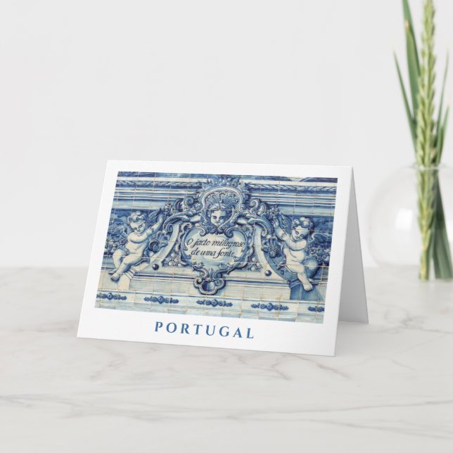 Blå portugisiska Religiösor med änglar Kort (Framsida)