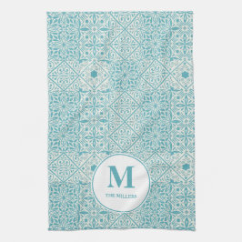 Blå portugisiska Tiles Turcos Monogramme Kökshandduk
