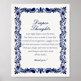 Blå pratavera Tile Diaper Thoughts Baby Shower Poster