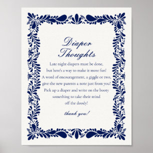 Blå pratavera Tile Diaper Thoughts Baby Shower Poster