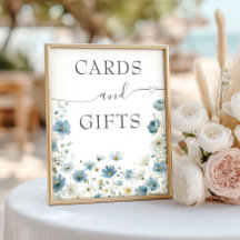 Blå Preppy Blommor Akvarellkort Och Gåvor