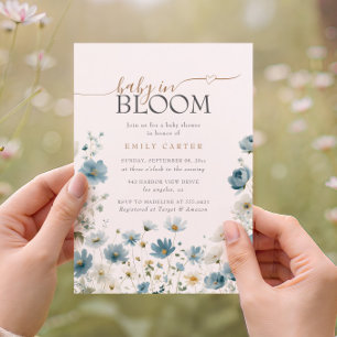 Blå Preppy Blommor Vattenfärg Baby Shower Inbjudningar