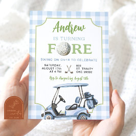 Blå Preppy Golf Pojke 4-års Födelsedagsinbjudan Inbjudningar