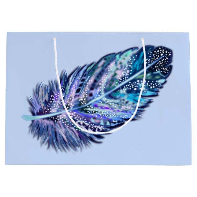 Blå presentpåse med fjäder - anpassningsbar (Framsidan)