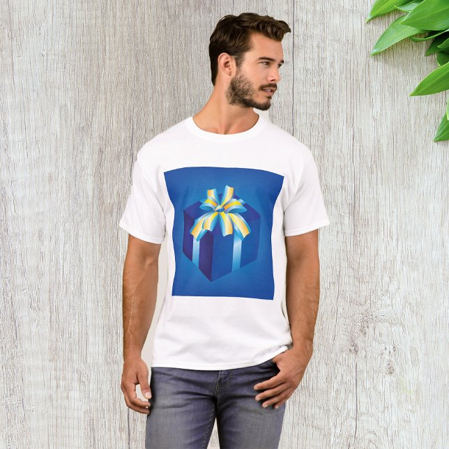 Blå presentruta med Gult- och Aqua-menyfliksområde T Shirt (Skapare uppladdad)