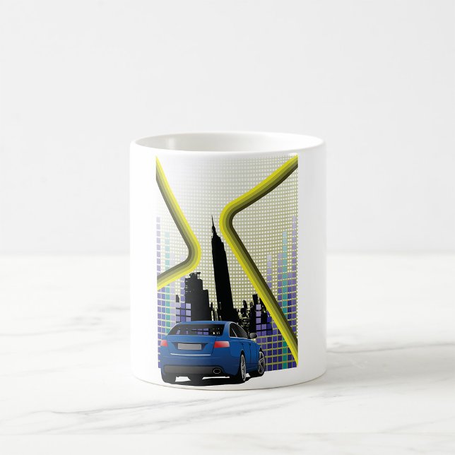 Blå prestandabil urban horisont kaffemugg (Skapare uppladdad)