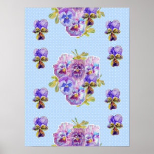 Blå prick Viola blomma blommor Shabby Chic Affisch