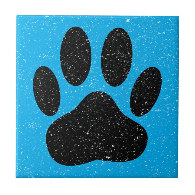 Blå prickad Hund Pawprint Square Kakelplatta (Framsidan)