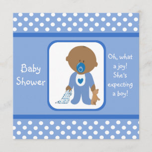 Blå prickar Afrikansk-amerikanska Baby Shower-inbj Inbjudningar