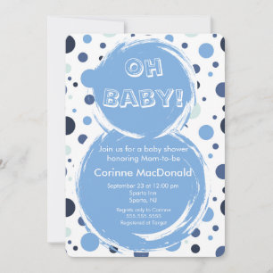 Blå prickig baby shower inbjudan