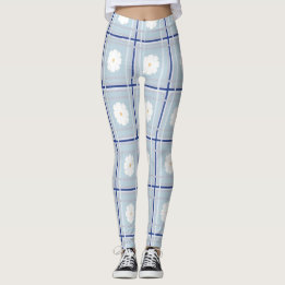 Blå Prickig Margareta-mönster Leggings