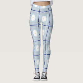 Blå Prickig Margareta-mönster Leggings