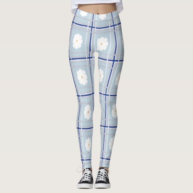 Blå Prickig Margareta-mönster Leggings (Framsida)