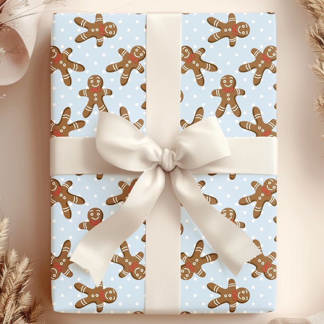 Blå prickig pepparkaksgubbe jul presentpapper (Skapare uppladdad)