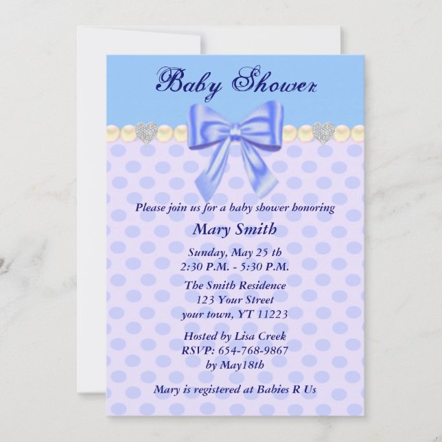 Blå prickig rosett Baby Shower-inbjudan Inbjudningar (Framsida)