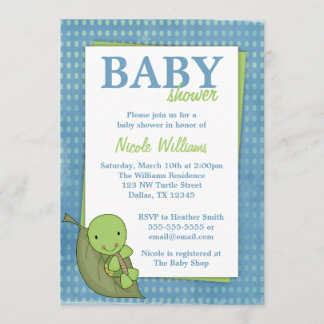 Blå prickiga sköldpaddor Baby Shower-inbjudningar Inbjudningar