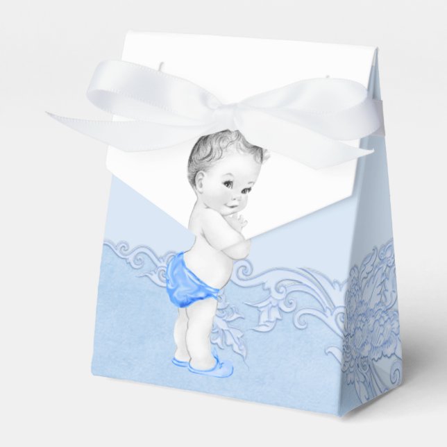 Blå Prins Bebis Babyshower Presentlådor (Framsidan Sidan)