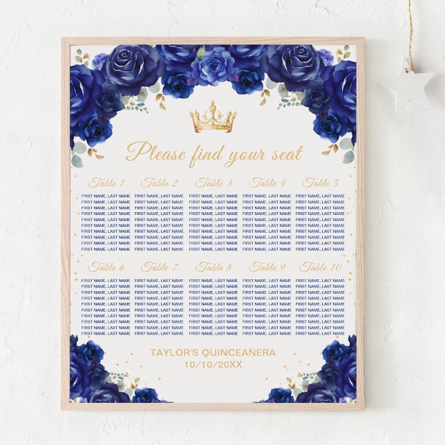 Blå Prinsessa Quinceañera Bordplan för 10 Bord Poster (Skapare uppladdad)