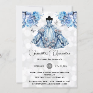 Blå prinsessa Quinceañera fantasy ballgown ro Inbjudningar