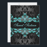 Blå prinsessan Damask Sweet16 Birthday Inbjudan<br><div class="desc">Den här Eleganten anpassade Sweet sixteen Birthday-inbjudan innehåller blått dämpat mönster på en svart dämpad bakgrund. Anpassa den genom att lägga till information i färg och teckensnitt som du väljer!</div>
