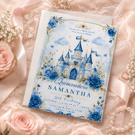 Blå Prinsesslott Quinceañera-inbjudan Inbjudningar