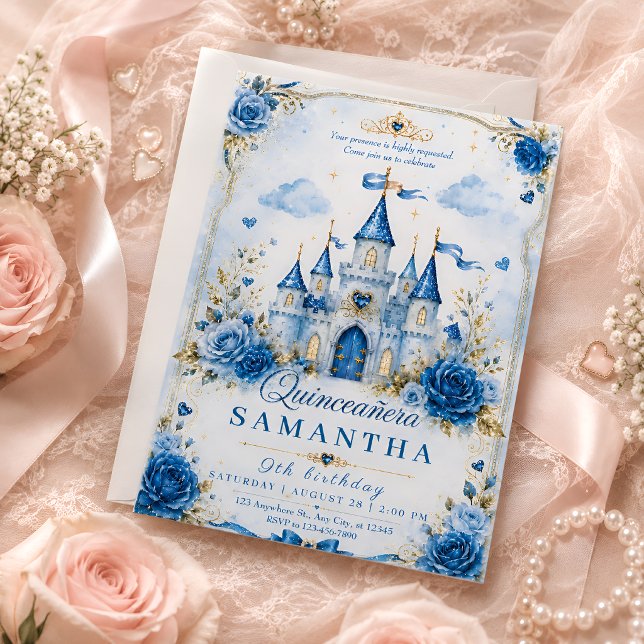 Blå Prinsesslott Quinceañera-inbjudan Inbjudningar (Skapare uppladdad)