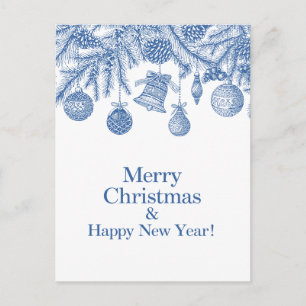 Blå Prydnad Glad Jul Chinoiserie Vykort