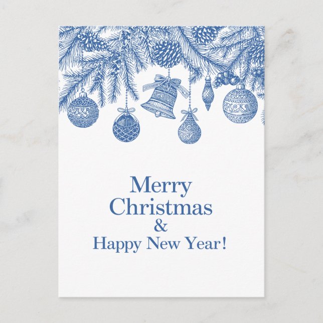 Blå Prydnad Glad Jul Chinoiserie Vykort (Framsida)