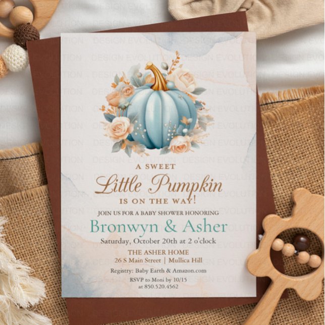 Blå Pumpa Blommig Baby Shower Inbjudan  (Skapare uppladdad)