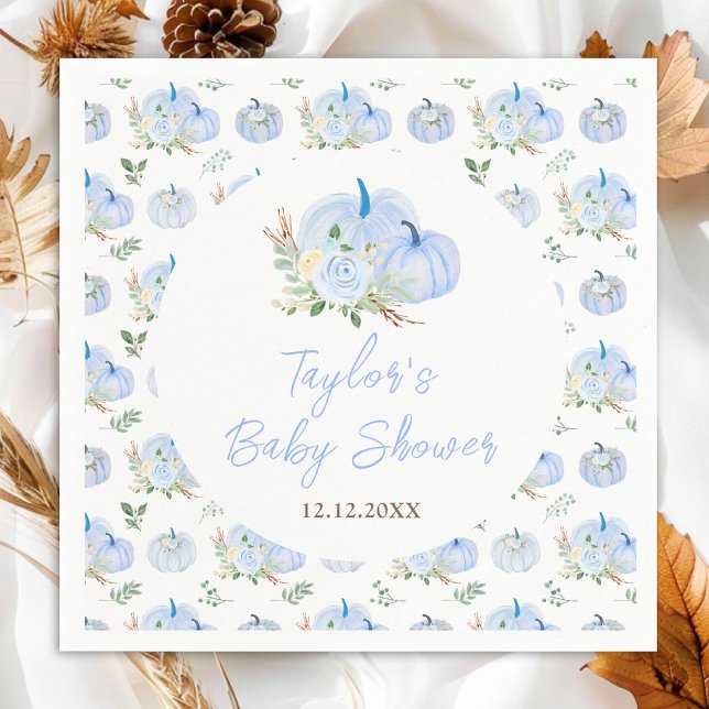 Blå Pumpa Blommig Baby Shower Pappersservett (Skapare uppladdad)