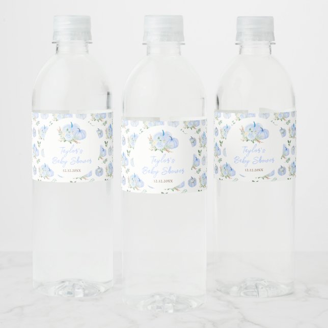 Blå Pumpa Blommig Bebis Shower Vattenflaskor Etikett (Flaskor)