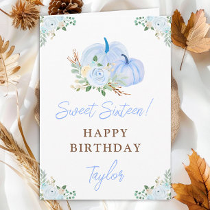 Blå Pumpa Blommig Sweet Sixteen Födelsedag Kort