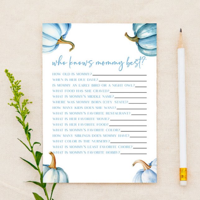 Blå Pumpa Höst Vem Känner Mamma Bäst Baby Shower S (Skapare uppladdad)