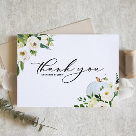 Blå pumpa och grönska Höst Baby Shower Tack Kort